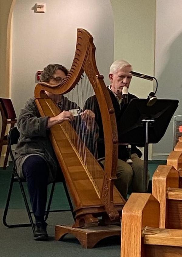 Musicians Mary Fran and Dale Stafford soothe our souls during meditations in Our Lady of Angels during the retreat with their awesome performances.