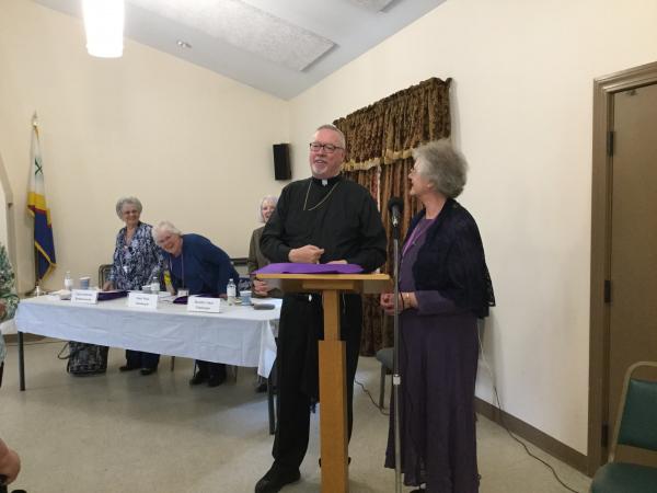 Bishop Coyne and Outgoing State Regent Loretta Schneider